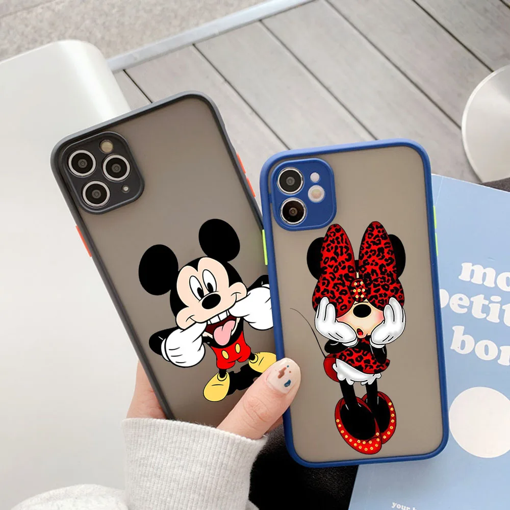 Phone Case For iphone 16 15 14 Pro Max 7 8 Plus 11 12 13 Mini XR XSMax 16Pro Cute Minnie Mickey Mouse Matte Translucent Cover image 5