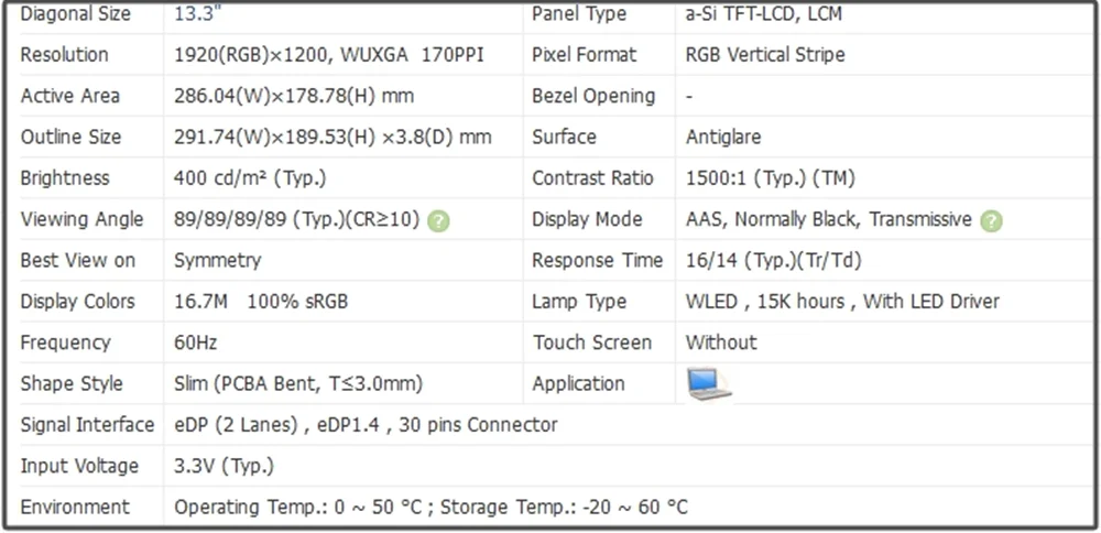 M73317-J31 N133JCG-GT1 13.3 inch LED LCD Screen IPS Laptop Display FHD 1920x1200 30pins 60Hz Non-touch