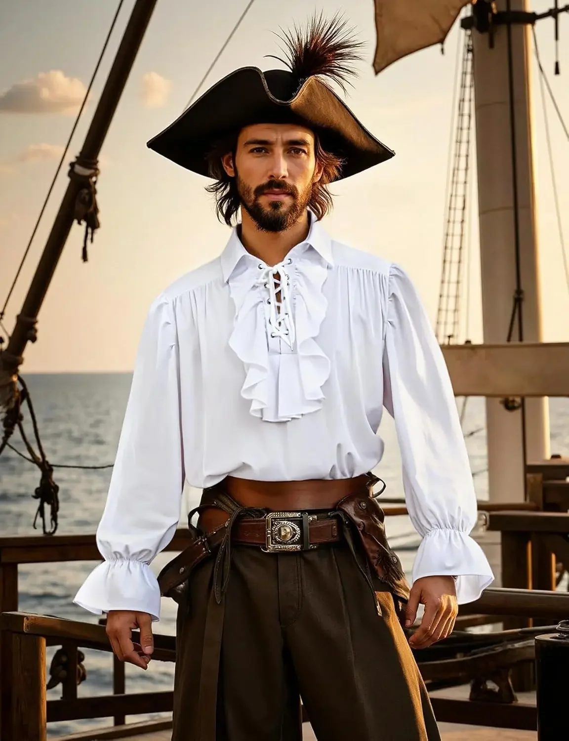 1JEMITOP Mens Pirate Vampire Ruffle Shirt Elastic Cuff Poet Victorian Steampunk Renaissance Medieval Cosplay Costume