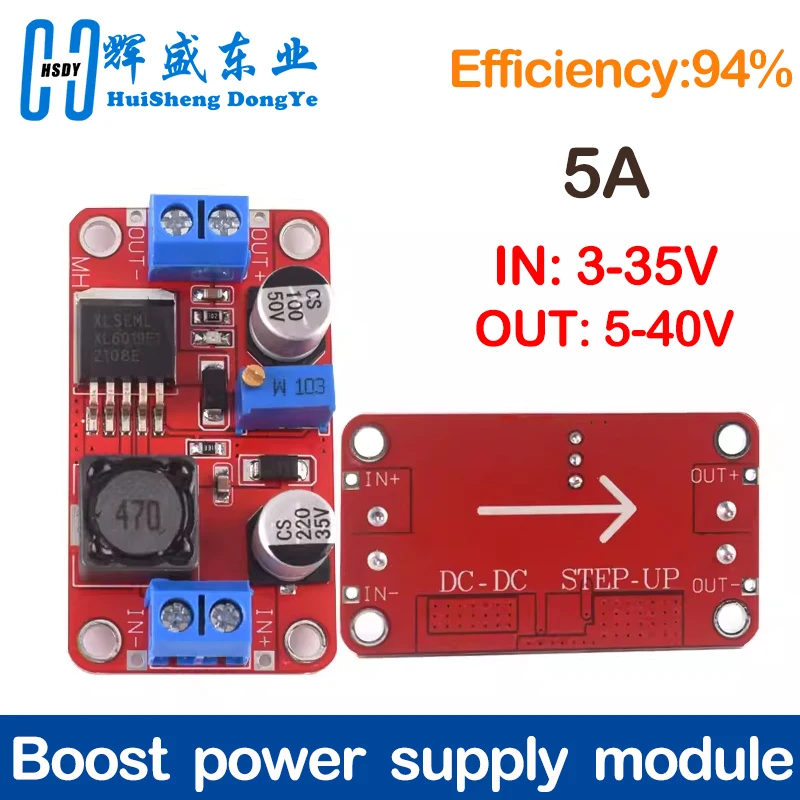 Module d'alimentation élévateur 5A DC-DC, convertisseur de tension Boost 3.3V-35V à 5V 6V 9V 12V 24V XL6019