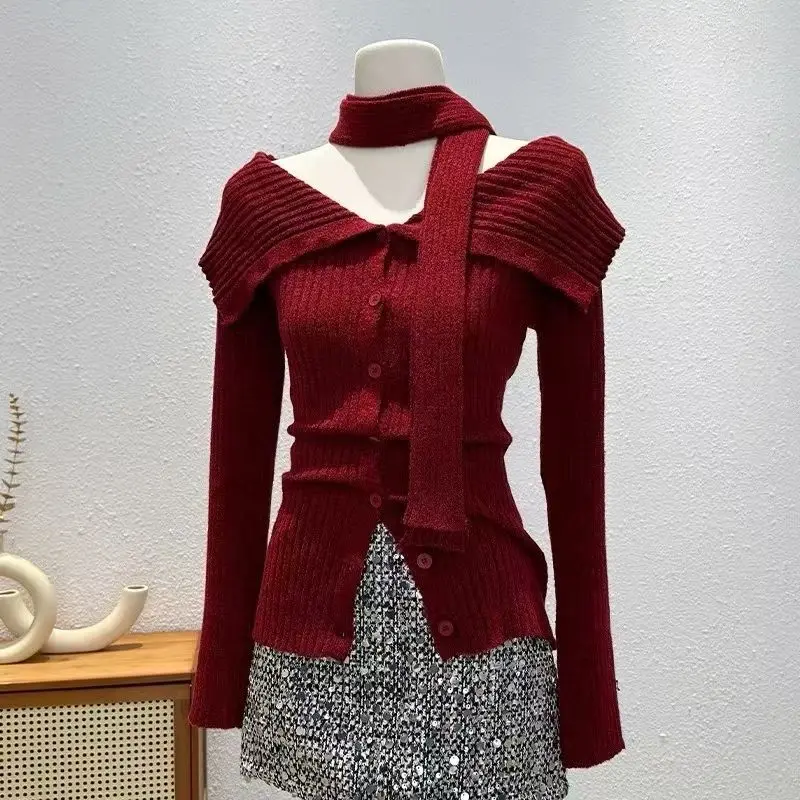 Y2K Maglioni coreani Colletto rovesciato Casual Donna Manica lunga Maglioni lavorati a maglia Y2K Sottocultura vintage Punk Ragazza Abbigliamento donna