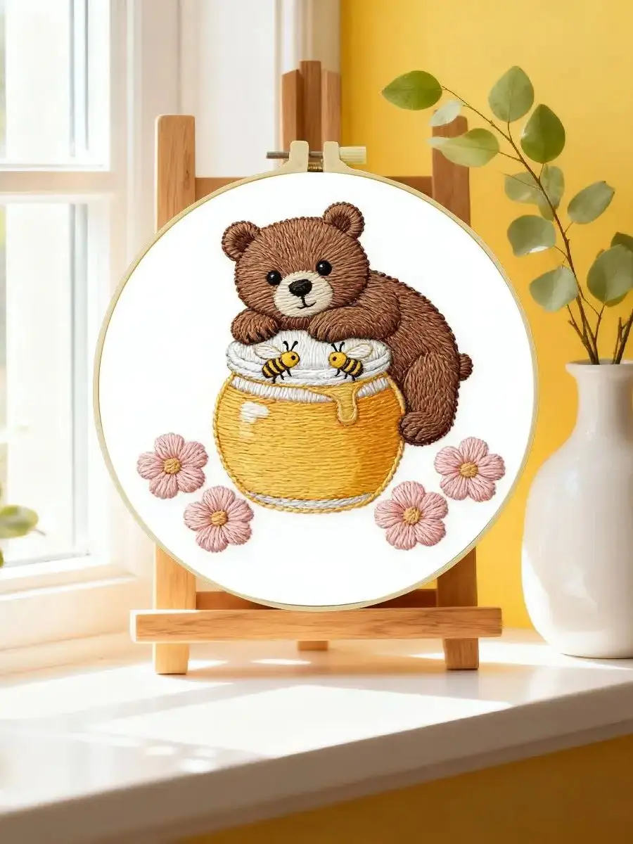 1 Stück 20X20CM/15X15CM 7,87/6,3 Zoll Tier - Bär Stickerei Starter-Kit DIY-Kit DIY-Stickerei-Set Handarbeiten Heimdekoration – Detail 6