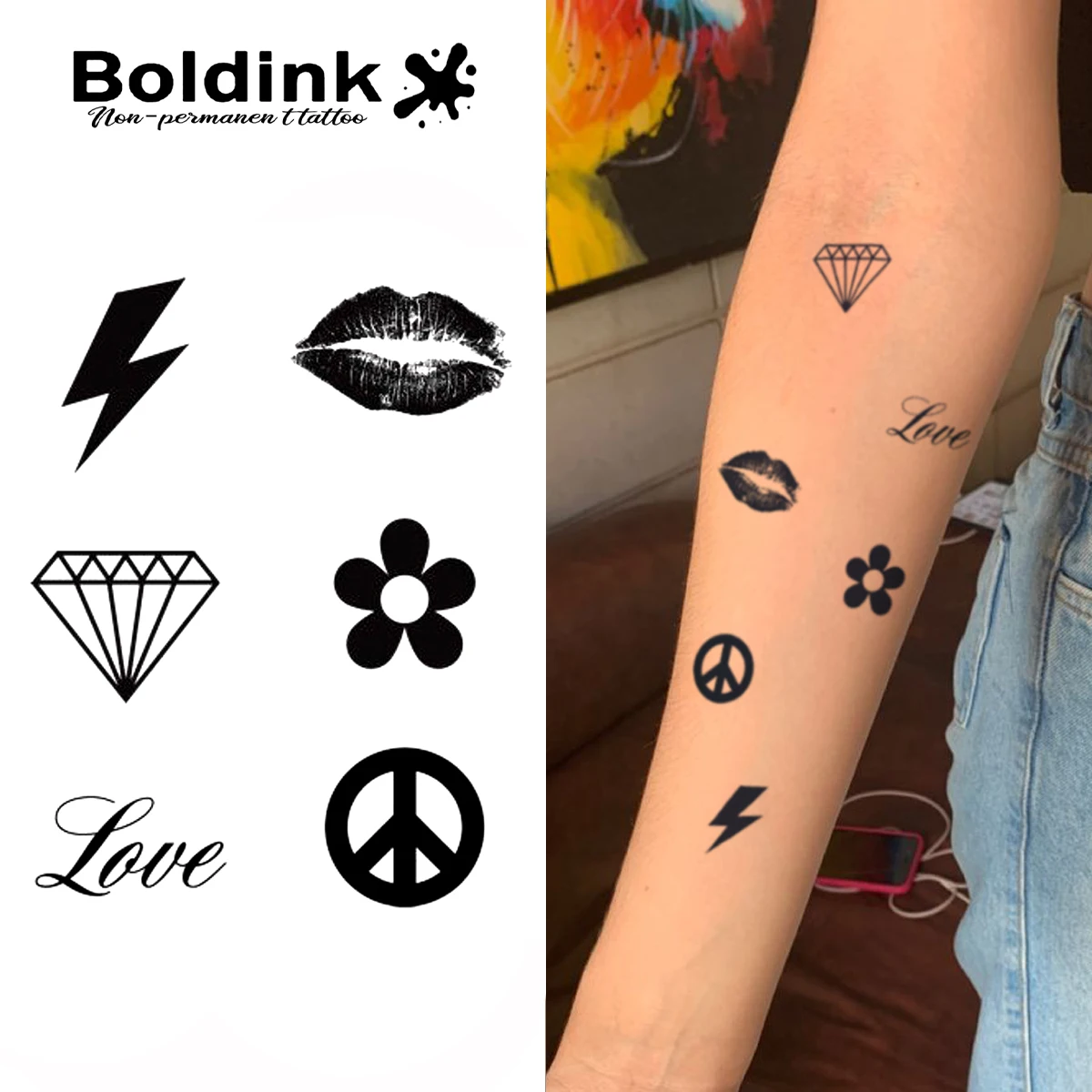 Love Sparks Boldink Temporary Tattoo,Lasts To 15 Days New Technology Magic Waterproof Semi Permanent Sticker.