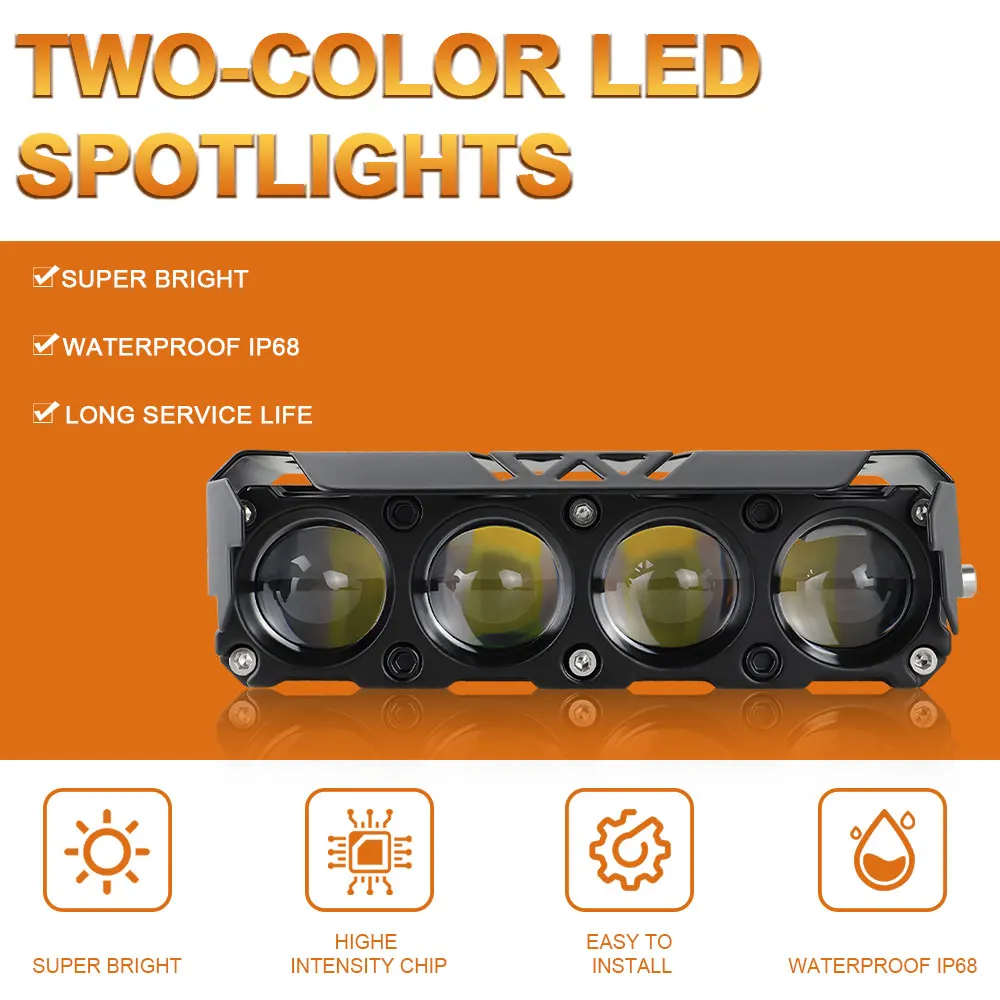 4Lens Dual-color LED Auxiliary Car Work Light Spotlight Driving Lamp High Bright Motorcycle Driving Light for Off-Road 4x4 Truck