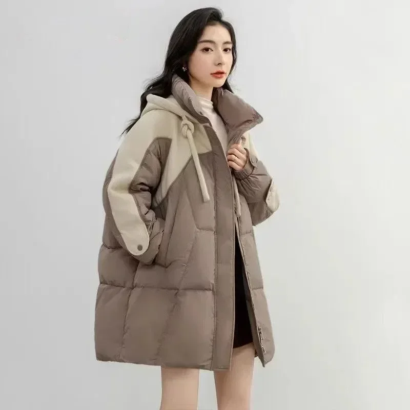 

2025 Womens Winter Fashion Korean Cotton-padded Jacket Long Warm Down Cotton CoatFemale Loose Hooded Parker Outerwear Trend Coat