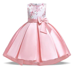 Summer Bow Embroidery Kids Party Dress for Girl Child Costumes Elegant Tailing Flower Wedding Princess Dresses Vestidos 3-10 Yrs