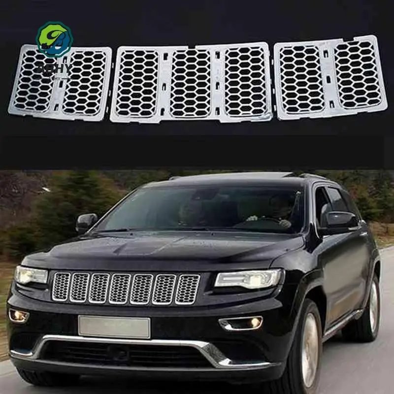 

ABHY-Car Middle Mesh Grille Front Grille Inserts Trim Mesh Kit For Jeep Grand Cherokee 2014-2016 Silver 68143075AB Replacement P