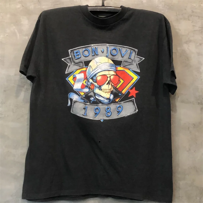 Bongiovi Band Oversize High Street Rock Print Short Sleeve Unisex T-Shirt Cotton Youth Fashion Casual Summer Top