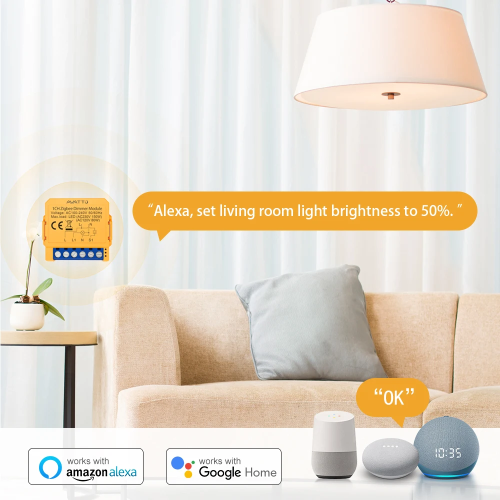 AVATTO WiFi/ZigBee 1/2-Gang-Dimmer-Lichtschaltermodul, intelligentes Dimmer-Schaltermodul, APP-Fernbedienung für Tuya Alexa Google Home – Detail 5