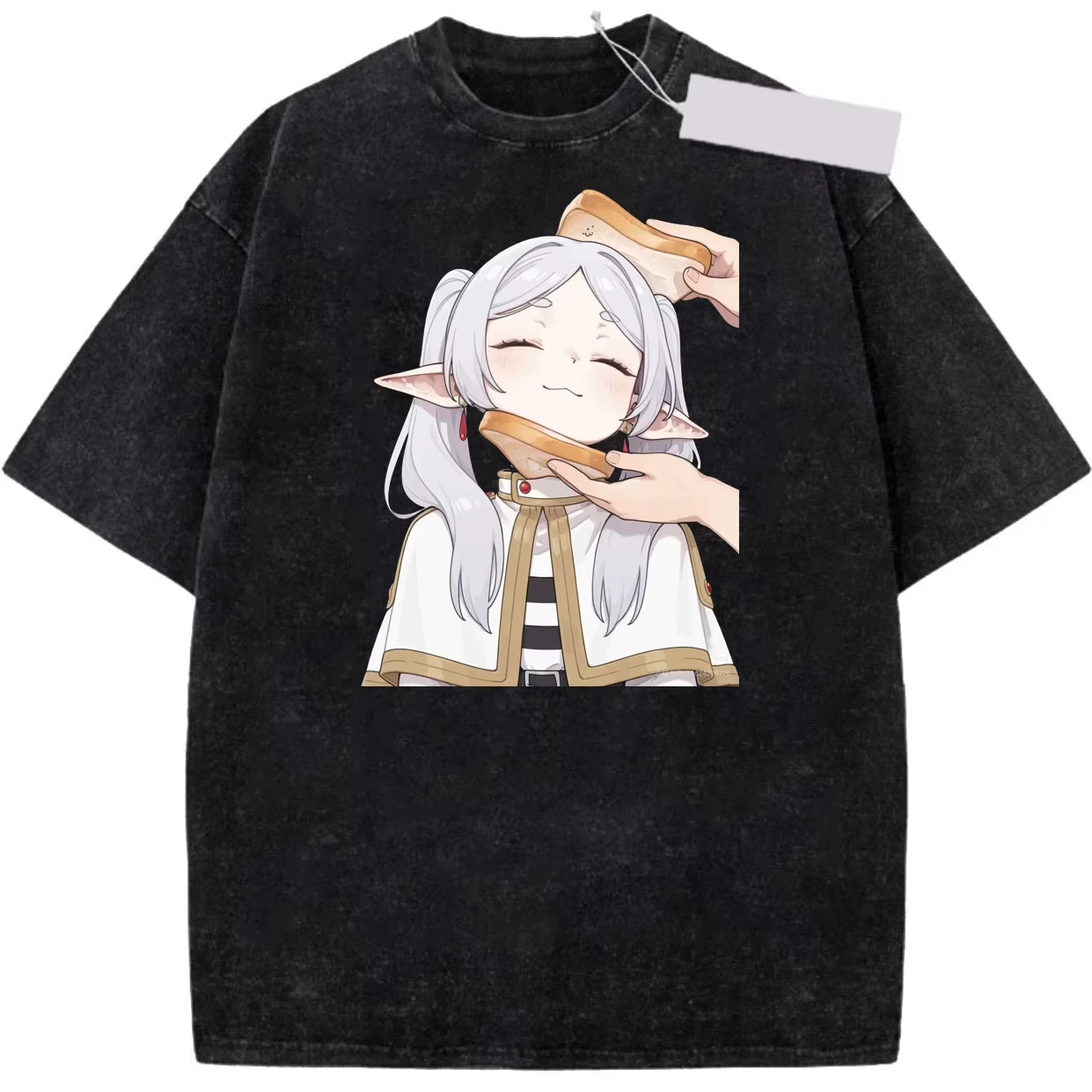 

2026 Frieren: Beyond Journey's End Print T-shirt Black Washed Oversized Cotton Casual Streetwear Tee For Anime Fans