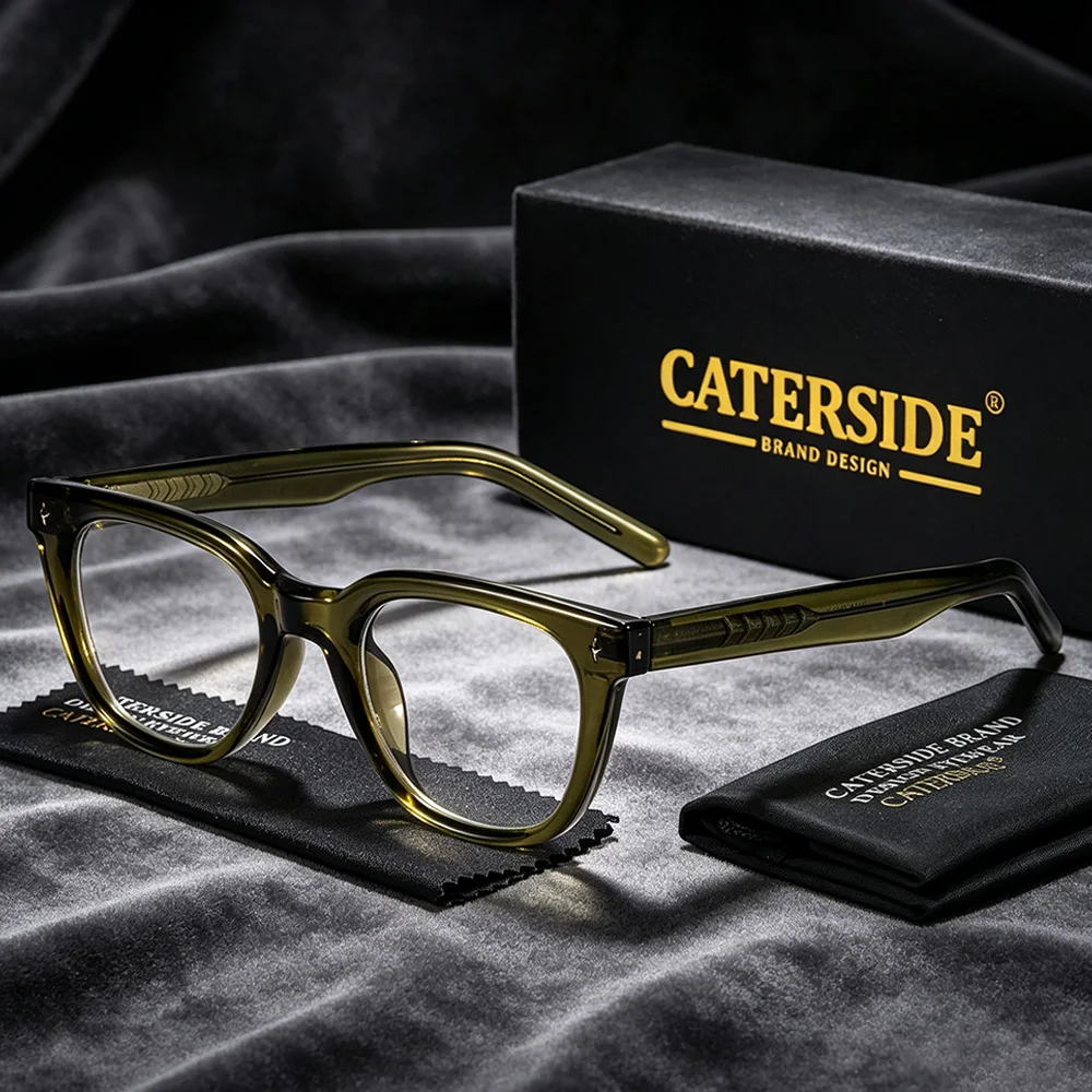 CATERSIDE Fashion Men's and Women's Anti Blue Light Glasses Cellulose Propionate Temple Tips Tr-90 Square Retro Eyeglass Frame
