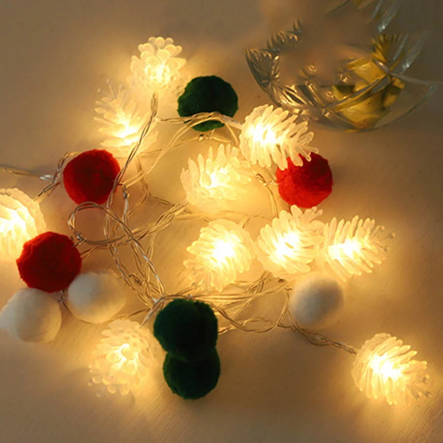 

10/20LED Christmas Pinecone String Lights Battery Powered Christmas Ball Fairy Garland For Indoor Outdoor Holiday Wedding Party