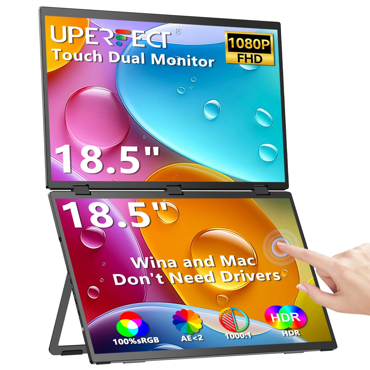 UPERFECT 18.5 "Delta Max extension d'écran d'ordinateur portable 100Hz double moniteur empilé pliable Triple affichage 1080P pour ordinateur portable 180 °   Rotation