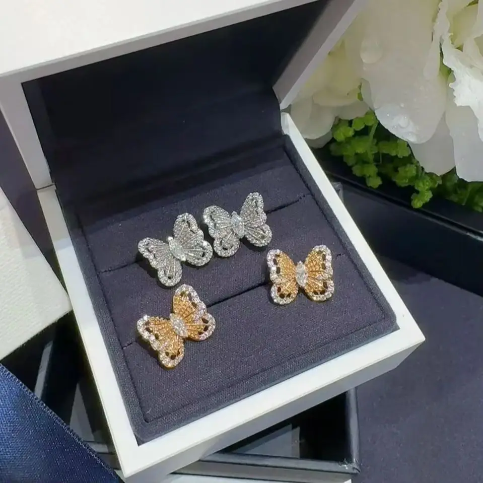 

Французские роскошные модные женские серьги с бабочками и бриллиантами, серебряные высококачественные сверкающие серьги с цирконом класса 5А, очаровательный подарок на вечеринку