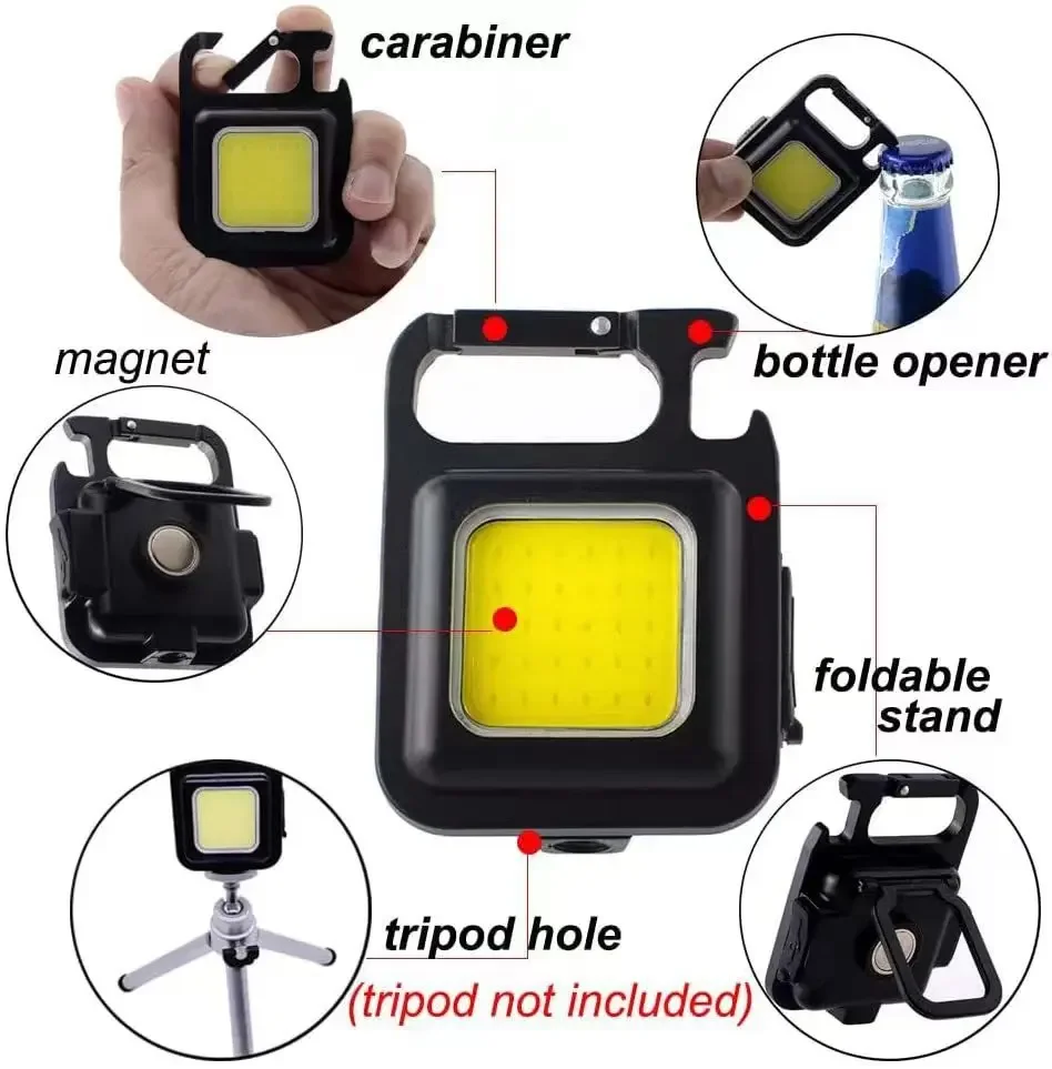 COB Lantern Mutifuction Portable Flashlight Pocket Work Light Outdorr Camping Fishing Climbing LED Light Bottle Opener, Hook