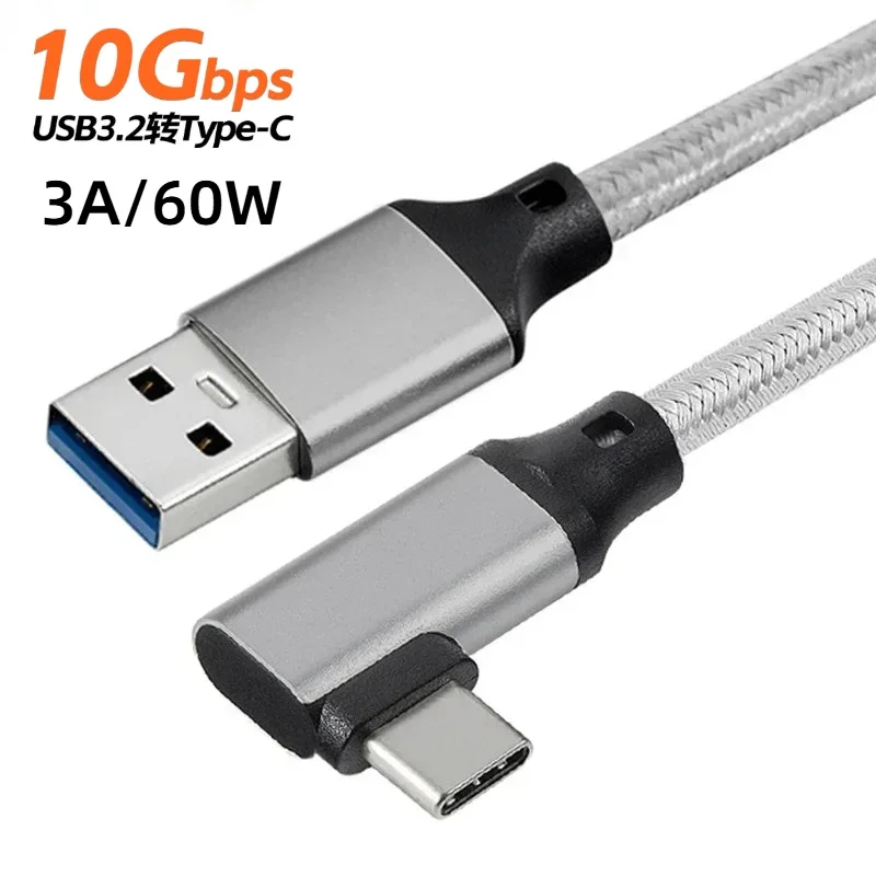 USB 3.2 Gen 2 كابل 10Gbps USB A إلى USB C 3A 60W PD شحن سريع الكوع 1 متر 2 متر 3 متر ل كوة كويست 1/2 VR ربط كابل ألعاب الكاميرا