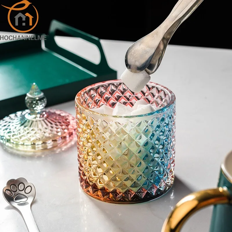 Colored European Style Glass Jar, Candy Storage Can Storage Snack, Wedding Jewelry Box, Food Container, Suger Canister