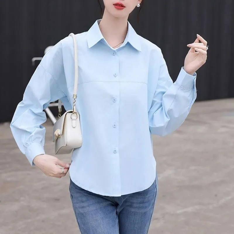 Spring Autumn Turn-down Collar Women's Clothing Office Lady Solid Color Button Up Long Sleeve Shirt Casual Cardigan Korean Tops