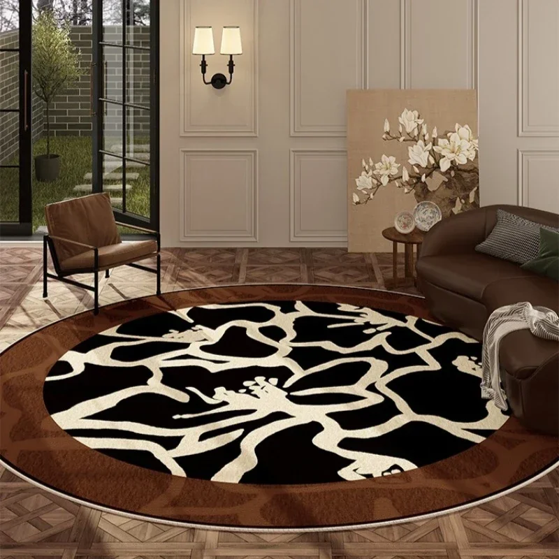 Living Room Carpet Light Luxury Advanced Brown Retro Round Bedroom Bedside Soft Mat Study Cloakroom Leisure Area Rugs Alfombra