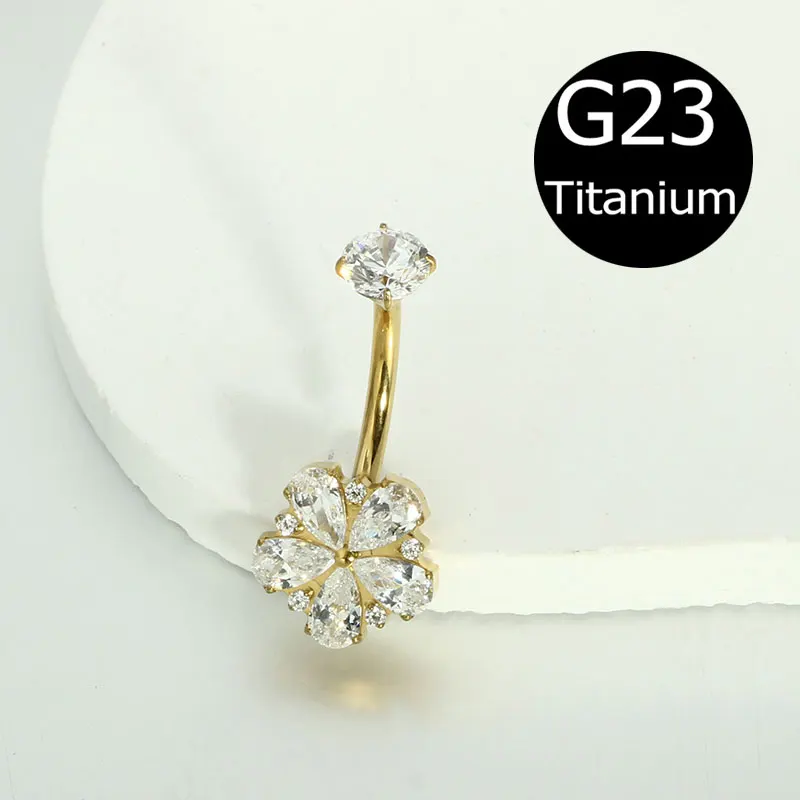 14G G23 Titanium Belly Button Ring with Zircon