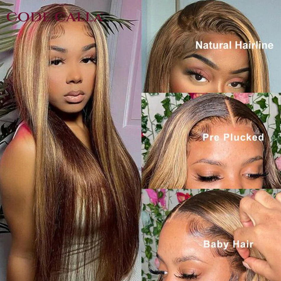 Straight Highlight Wig Lace Front Human Hair Wigs For Women Lace Closure Wig Pre Plucked Honey Blonde Colored Human Hair Wigs