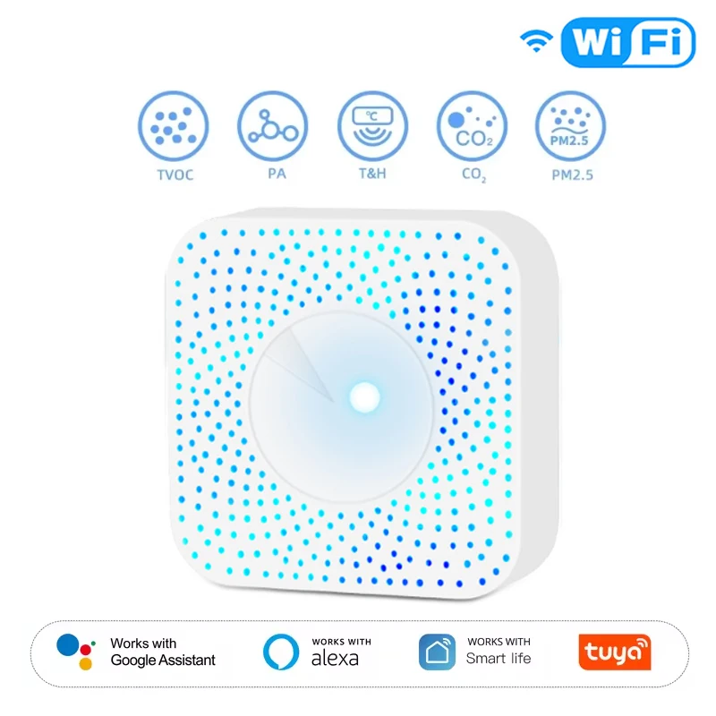 Tuya ZigBee/WiFi Luchtkwaliteit Detector PM2.5 Formaldehyde VOC CO2 Temperatuur Vochtigheid 6in1 Smart Air Box Sensor Via Alexa Google