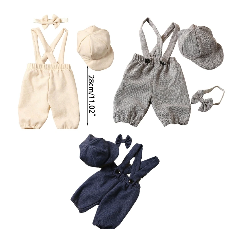 Newborn Costume Photography Clothes Vintage Uniform Hat Suspender Pants Photo Props Photo Posing Outfit K1KC