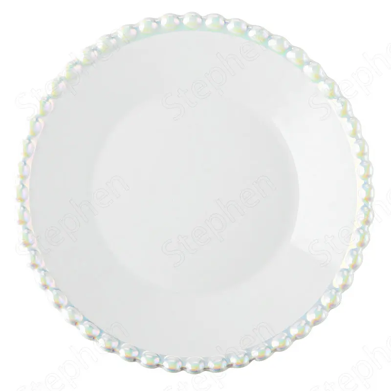 White Bead Edge Dinner Set Plates and Dishes Nordic Modern Steak Pasta Plate Pearl Glaze Fruit Salad Bowl Cake Dessert Dish