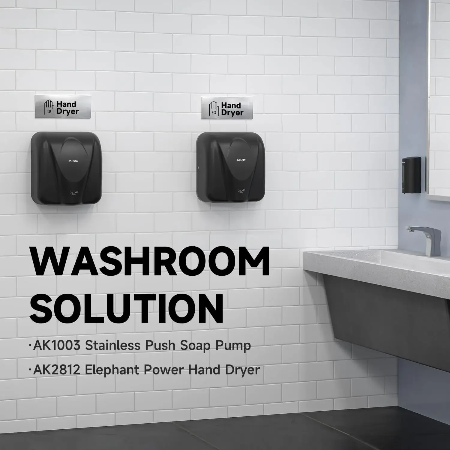 Elephant Power Commercial Hand Dryer High Speed Auto Warm Wind, Matte Black Thermoset Cover AC110V-130V Model AK2812