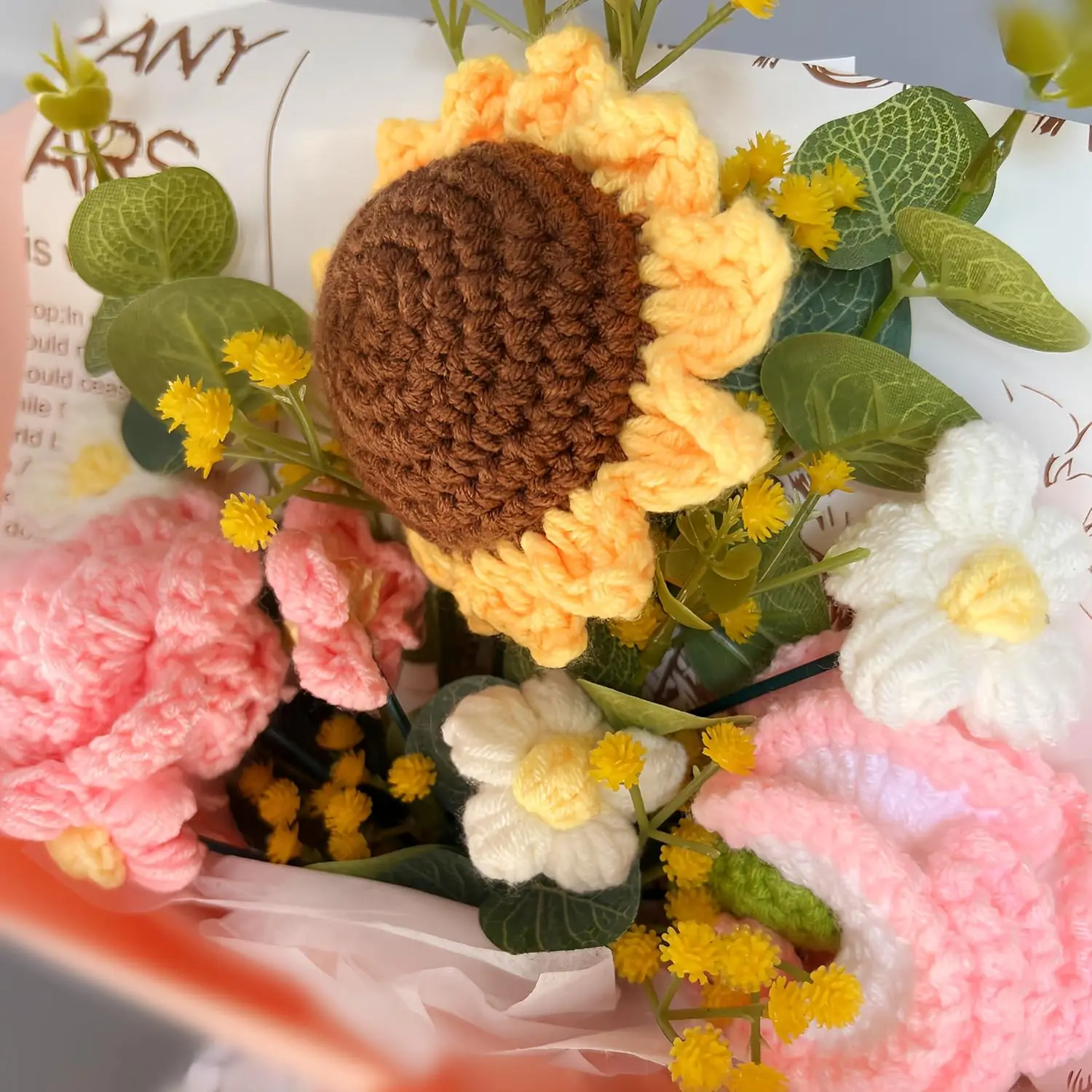 

2025 Valentine's Day Crochet Bouquet Smiling Sunflower Glowing Handmade Bouquet Christmas Navidad New Year Gift Home Decorations