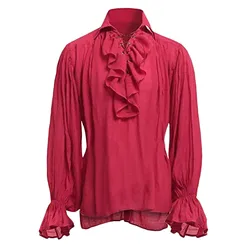 Camisa informal para hombre, disfraz de vampiro renacentista victoriano Steampunk gótico con volantes, disfraz Medieval de Halloween, ropa Chemise Homme