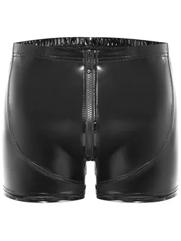S-5XL Shorts aus glänzendem Kunstleder, Wet-Look, PVC-Badehose, Reißverschluss, Boxershorts, Strumpfhosen, Boxershorts, Micro-Mini-Bermudas, Calzoncillons