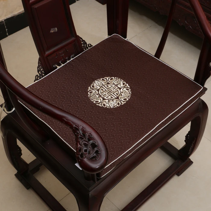 Custom Thick Non-slip Armchair Pads, Fine Embroidery Joyous Seat Cushions for Dining Chair, Chinese Style Satin, with Ties, Zip