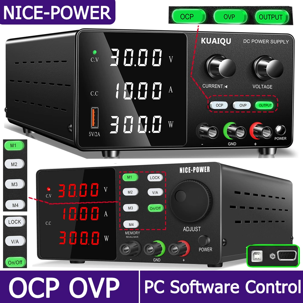 

Nice-power 30V 10A Lab Power Supply Adjustable With OCP OVP Protection, 24V Bench Power Supply With Output Switch For DIY Repair