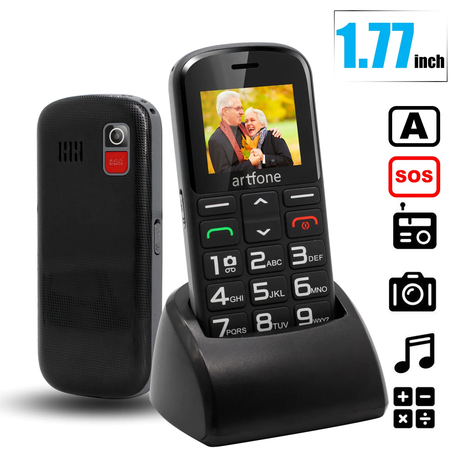 Artfone CS182 Unlocked Senior Phone Large Buttons FM SOS Emergency Button Voice Announce Flashlight Function