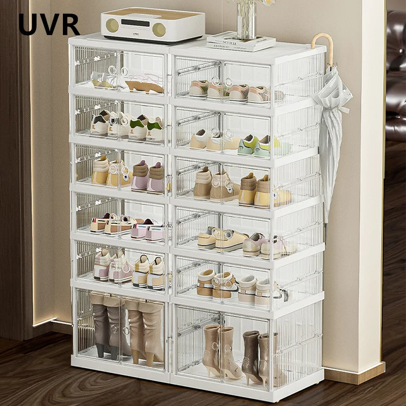 UVR Klappbarer Schuhschrank, mehrschichtige Snack-Aufbewahrungsbox, Kunststoff-Schuhschrank, Tür, großes Fassungsvermögen, Regal, Wohnmöbel