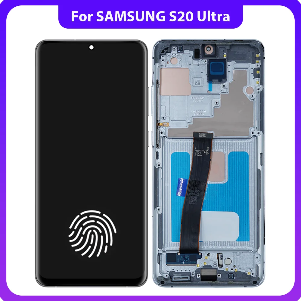 شاشة AMOLED مقاس 6.9 بوصة تعمل باللمس مع إطار لهاتف Samsung S20 Ultra 5G SM-G988B/DS G988F شاشة LCD تعمل باللمس