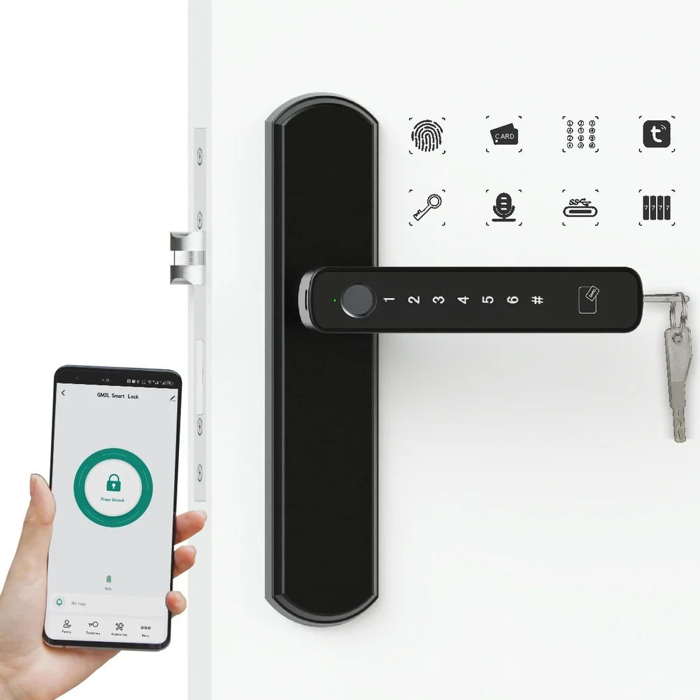 Keyless Fingerprint Door Lock for TUYA Wireless System Multiple Methods Password Card Key Access with Long Battery Life