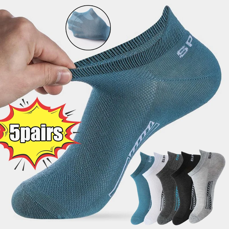 

Men Cotton Socks Summer Sports Breathable Ankle Socks High Quality Mesh Casual Athletic Thin Cut Short Plus Size 38-45