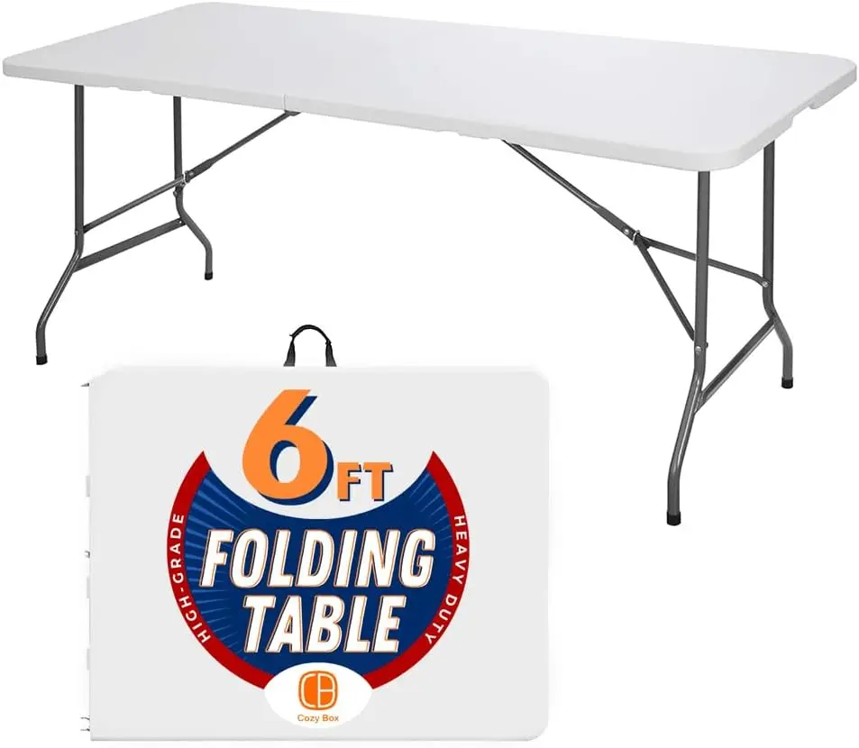 Folding Table Indoor Outdoor Heavy Duty Portable Folding Plastic Dining Table w/Handle, Lock for Picnic, Party,