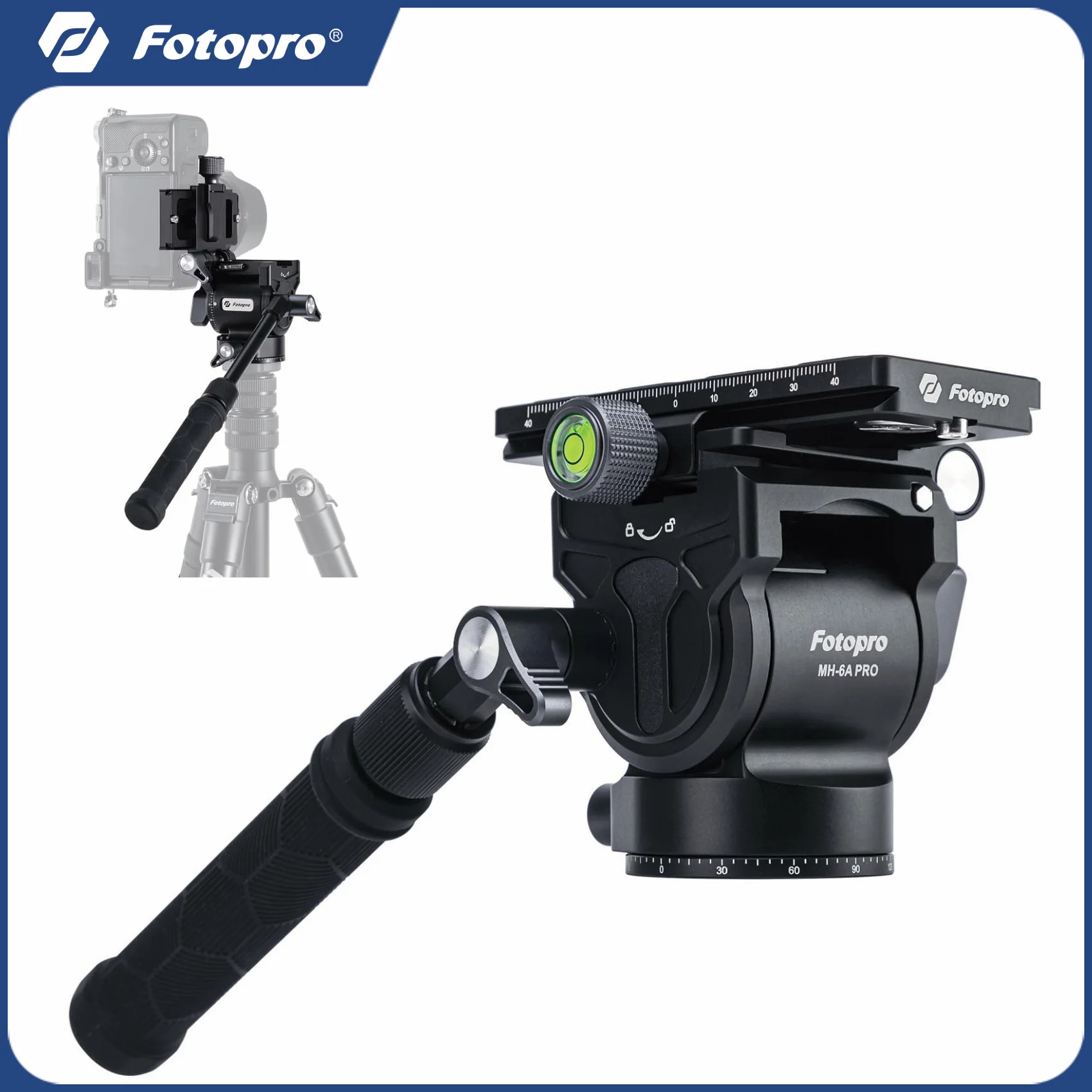 

Fotopro Video Fluid Head Pan Tilt Tripod Head with Vertical Horizontal Shooting QR Plate Max Load 5kg for Camcorders DSLR Camera