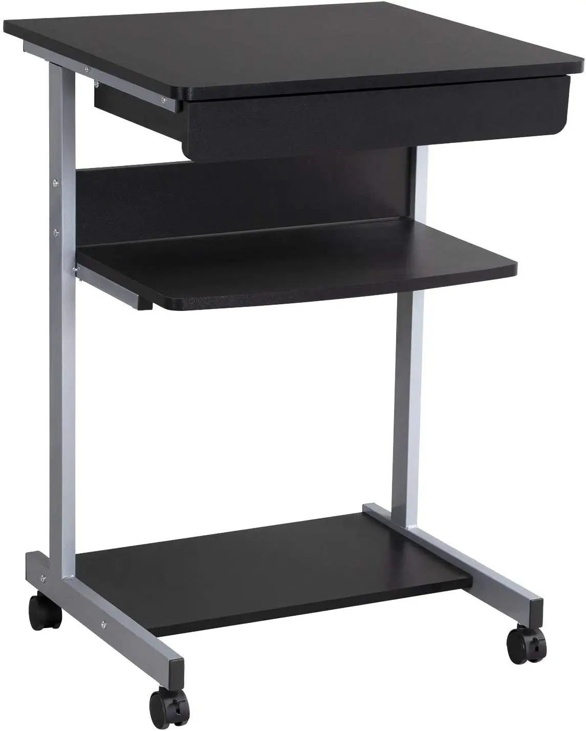 Mobile Computer Desks with Keyboard Tray, Printer Shelf and Monitor Stand Small Space Home Office Furniture, Black