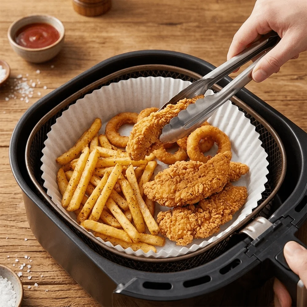 100Pcs Silicone Oil Paper Fryer Liners High Temperature Tolerant Oil Absorbing Baking Paper Liners Food Contact Grade Round