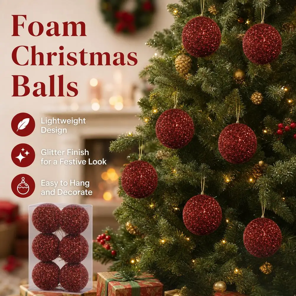 6 Stück Weihnachtskugeln aus Schaumstoff, luxuriöse Weihnachtsbaum-Partydekoration, Weihnachtsanhänger-Sets