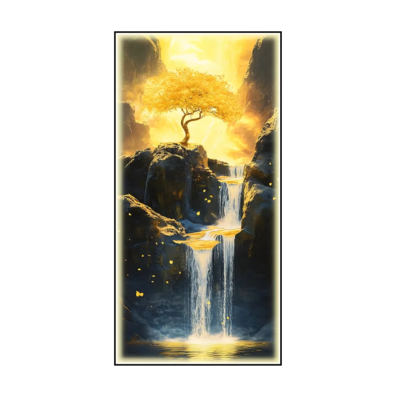 Flowing water generates wealth, entrance decoration, high-end sensory lighting, landscape painting, modern corridor mural lighti