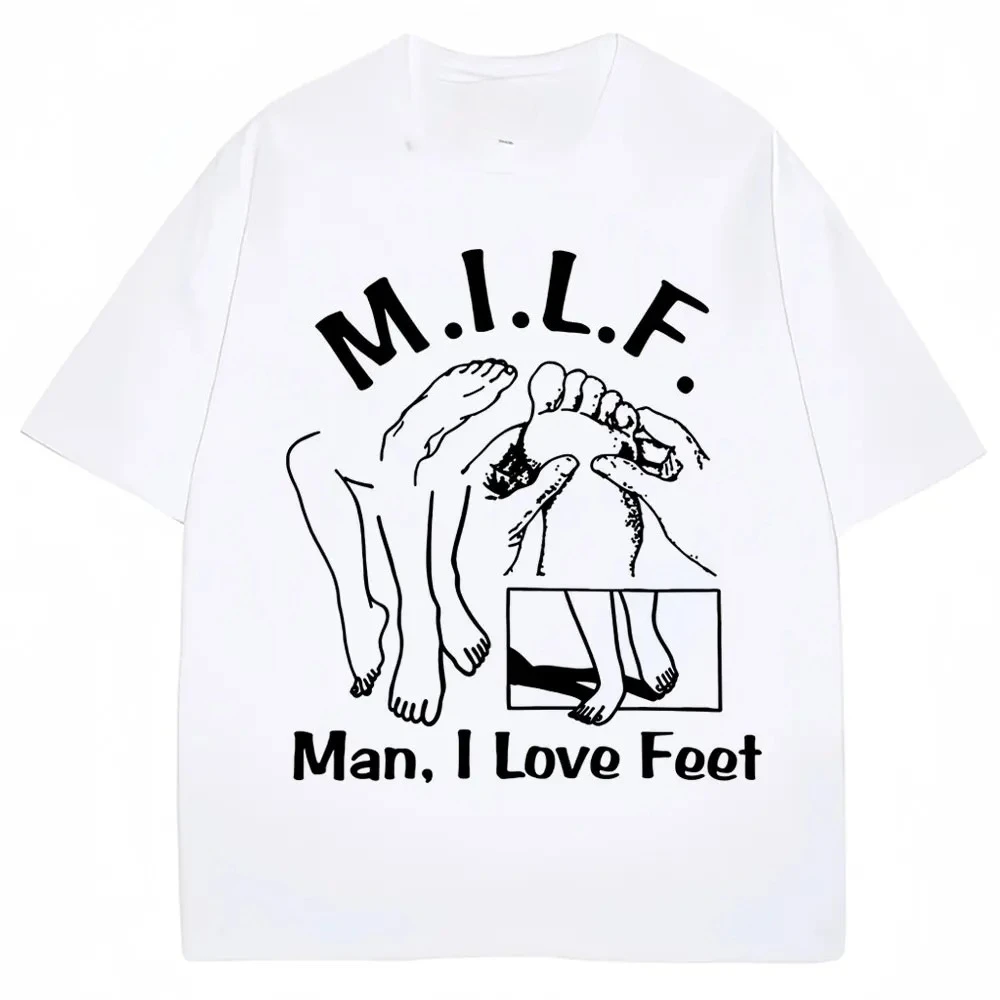 

Женская футболка с забавным мемом «MILF I Love Feet», юмористическая, модная, с коротким рукавом, повседневная