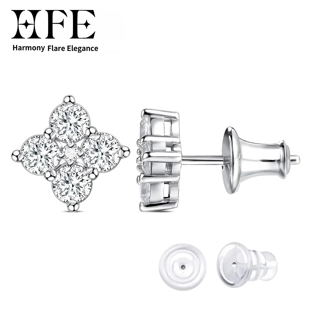 

HFE Moissanite Four Petal Flower Women's Earrings Sterling 925 Sterling Silver Hypoallergenic Delicate Birthday Gift