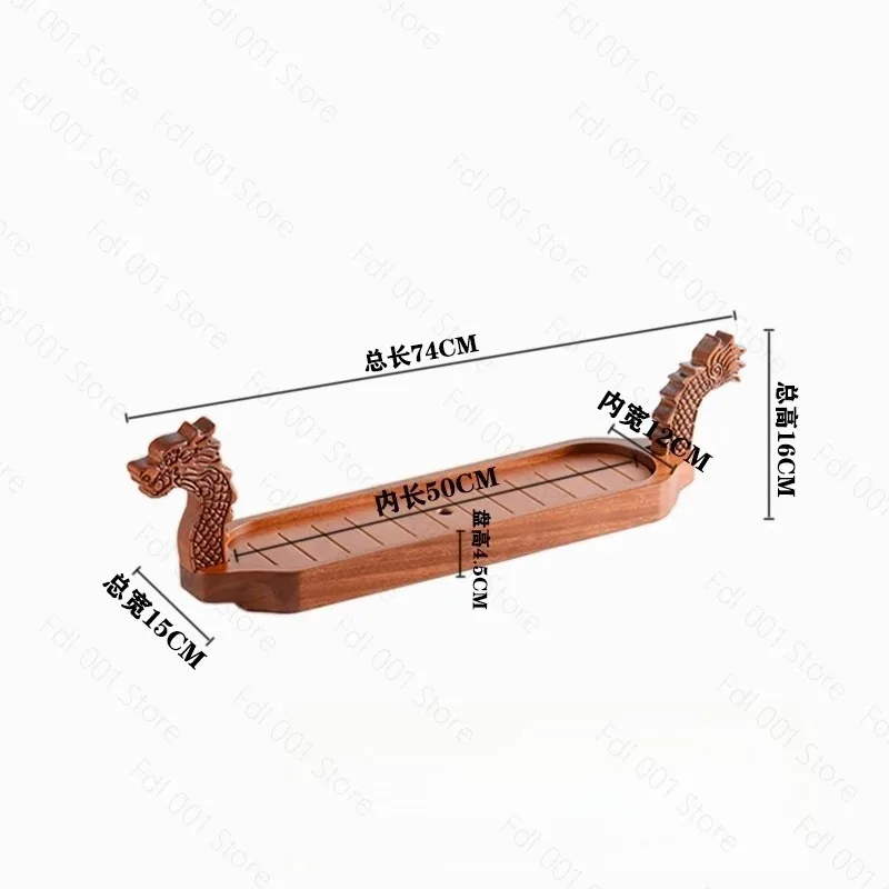 Creative Wooden Dragon Boat Dry Ice Platter Decor Serving Tableware for Seafood Sushi Bento Onigiri Buffet