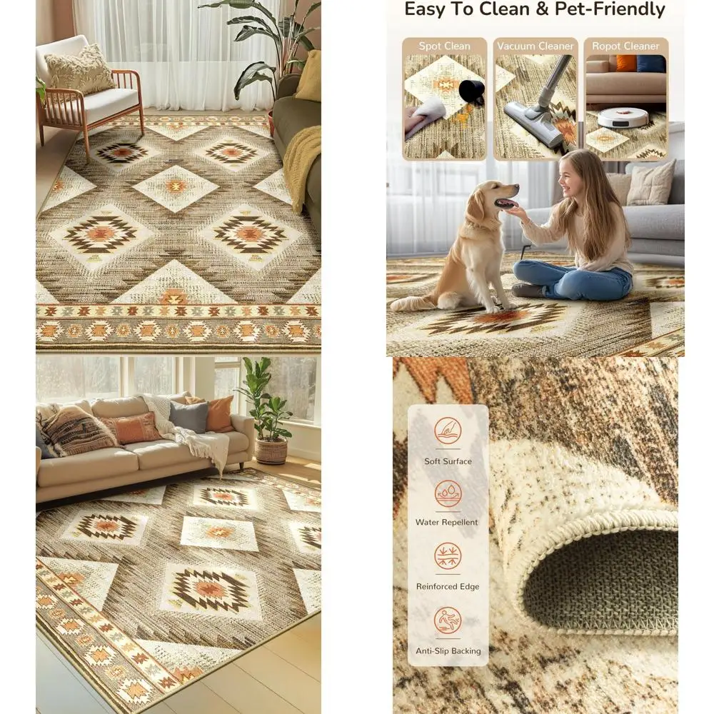 

6x9 Feet Machine Washable Non-Slip Low Pile Western Style Print Rug for Living Room, Bedroom, and Entryway