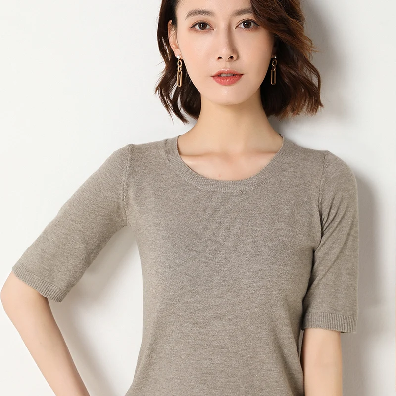 Spring summer new Short sleeve Cashmere sweater women\'s loose O-Neck knit bottoming shirt female pullover tops